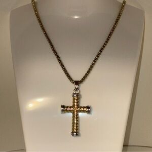 Gold Tone and Silver Tone Cross Pendant Necklace